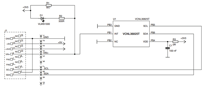 原理图 - Vishay Semiconductors VCNL36825T-SB传感器板